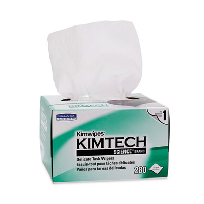 Kimwipes, Delicate Task Wipers, 1-Ply, 4.4 x 8.4, Unscented, White, 286/Box, 60 Boxes/Carton