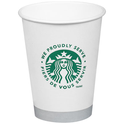 Hot Cups, 12 oz, Paper, White with Green Starbucks Logo, 1,000/Carton