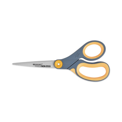 Non-Stick Titanium Bonded Scissors, 8" Long, 3.25" Cut Length, Straight Gray/Yellow Handle