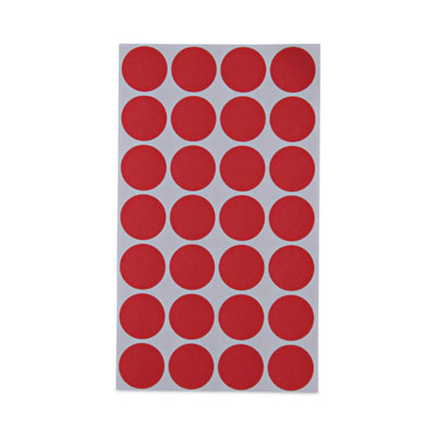 Self-Adhesive Removable Color-Coding Labels, 0.75" dia, Red, 28/Sheet, 36 Sheets/Pack