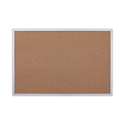 Cork Bulletin Board, 36" x 24", Tan Surface, Satin Aluminum Frame