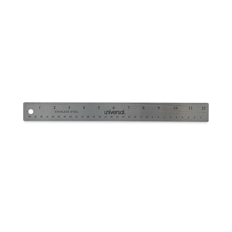 Stainless Steel Ruler with Cork Back and Hanging Hole, Standard/Metric, 12" Long