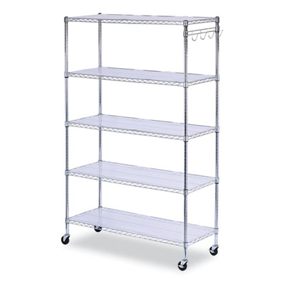 5-Shelf Wire Shelving Kit with Casters and Shelf Liners, 48w x 18d x 72h, Silver