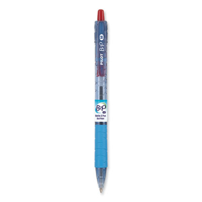 B2P Bottle-2-Pen Recycled Ballpoint Pen, Retractable, Medium 1 mm, Red Ink, Translucent Blue Barrel, Dozen