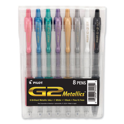 G2 Metallics Gel Pen, Retractable, Fine 0.7 mm, Assorted Ink and Barrel Colors, 8/Pack