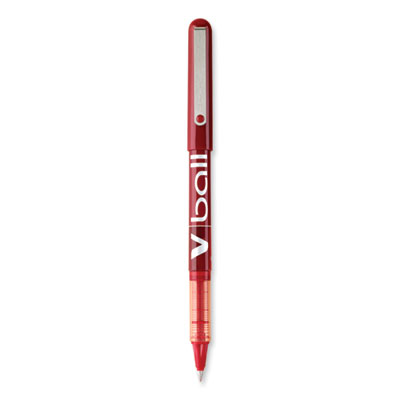 VBall Liquid Ink Roller Ball Pen, Stick, Extra-Fine 0.5 mm, Red Ink, Red/Clear Barrel, Dozen