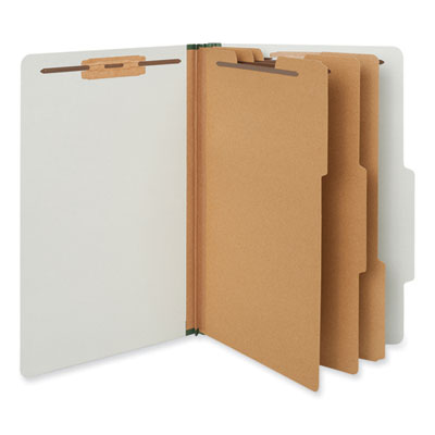 Eight-Section Pressboard Classification Folders, 3" Expansion, 3 Dividers, 8 Fasteners, Legal Size, Gray Exterior, 10/Box