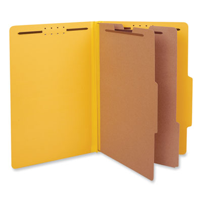 Bright Colored Pressboard Classification Folders, 2" Expansion, 2 Dividers, 6 Fasteners, Legal Size, Yellow Exterior, 10/Box