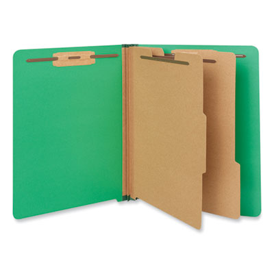 Deluxe Six-Section Pressboard End Tab Classification Folders, 2 Dividers, 6 Fasteners, Letter Size, Green, 10/Box