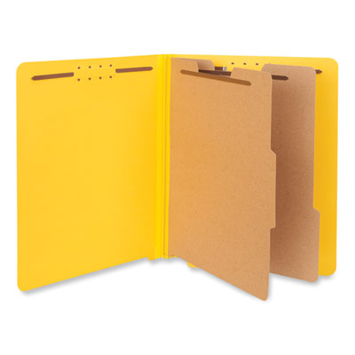 Deluxe Six-Section Pressboard End Tab Classification Folders, 2 Dividers, 6 Fasteners, Letter Size, Yellow, 10/Box