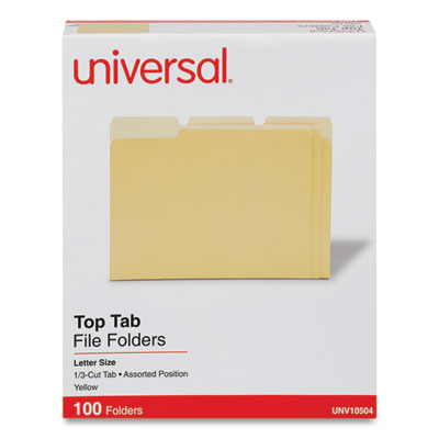 Deluxe Colored Top Tab File Folders, 1/3-Cut Tabs: Assorted, Letter Size, Yellow/Light Yellow, 100/Box