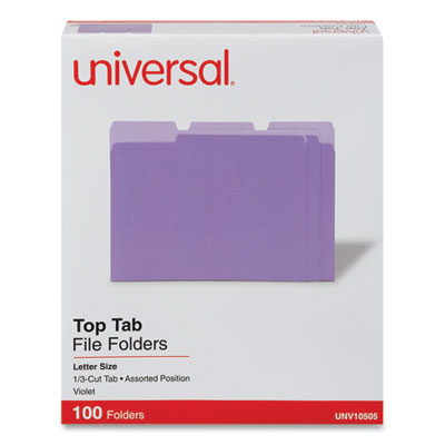 Deluxe Colored Top Tab File Folders, 1/3-Cut Tabs: Assorted, Letter Size, Violet/Light Violet, 100/Box