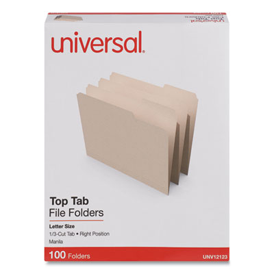 Top Tab File Folders, 1/3-Cut Tabs: Right Position, Letter Size, 0.75" Expansion, Manila, 100/Box