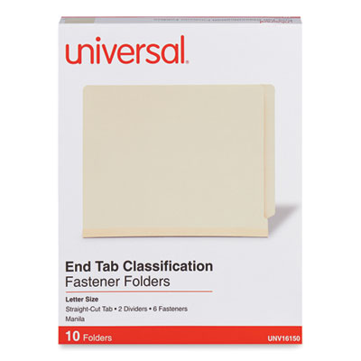 Six-Section Manila End Tab Classification Folders, 2" Expansion, 2 Dividers, 6 Fasteners, Letter Size, Manila, 10/Box