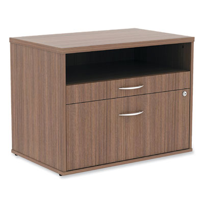 Alera Open Office Desk Series Low File Cabinet Credenza, 2-Drawer: Pencil/File, Legal/Letter, 1 Shelf,Walnut,29.5x19.13x22.88