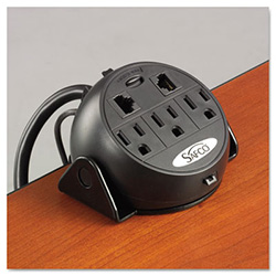 Power Module, 3 Outlets, 2 RJ-45 Ports, 8 ft Cord, Black