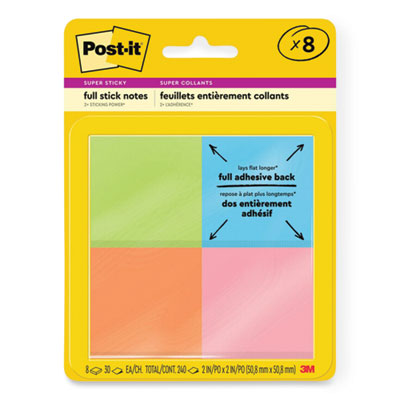 Full Stick Notes, 2" x 2", Energy Boost Collection Colors, 25 Sheets/Pad, 8 Pads/Pack