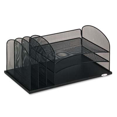 Onyx Desk Organizer with Three Horizontal and Three Upright Sections, Letter Size Files, 19.5 x 11.5 x 8.25, Black