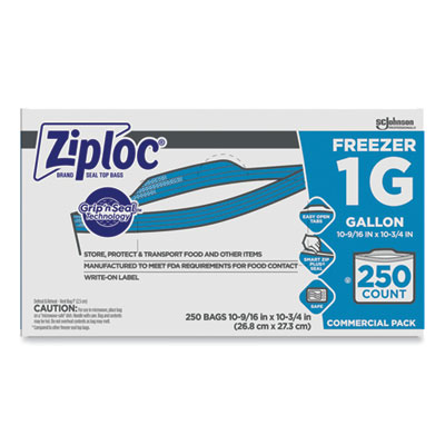 Zipper Freezer Bags, 1 gal, 10.56" x 10.75", Clear, 250/Carton