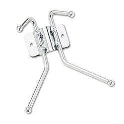 Metal Wall Rack, Two Ball-Tipped Double-Hooks, Metal, 6.5w x 3d x 7h, Chrome