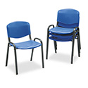 Stacking Chair, Supports Up to 250 lb, 18" Seat Height, Blue Seat, Blue Back, Black Base, 4/Carton