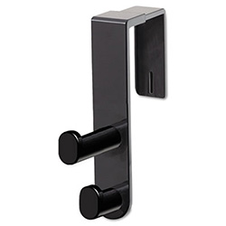 Plastic Coat Hook, 2-Hook, 1.75 x 6.5 x 7.75, Black