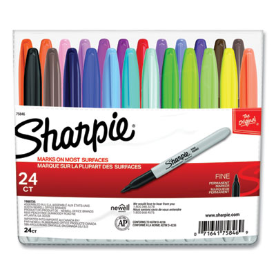 Fine Tip Permanent Marker, Fine Bullet Tip, Assorted Colors, 24/Set