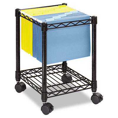 Compact Mobile Wire File Cart, Metal, 1 Shelf, 1 Bin, 15.5" x 14" x 19.75", Black