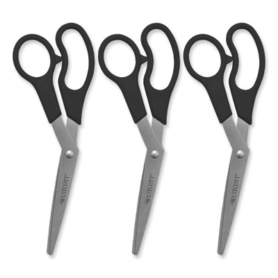 Value Line Stainless Steel Shears Value Pack, 8" Long, 3.5" Cut Length, Crane-Style Black Handle, 3/Pack