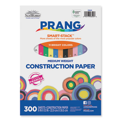 SunWorks Construction Paper Smart-Stack, 50 lb Text Weight, 9 x 12, Assorted, 300/Pack