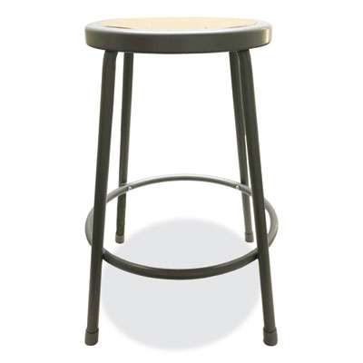 Industrial Metal Shop Stool, Backless, Supports Up to 300 lb, 24" Seat Height, Brown Seat, Gray Base