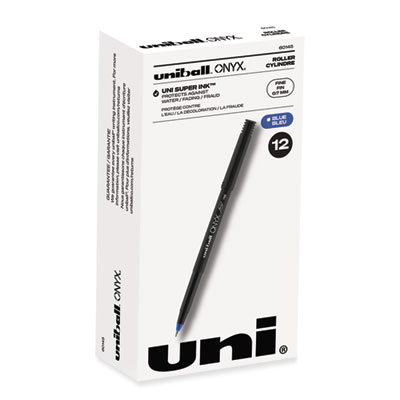 ONYX Rollerball Pen, Stick, Fine 0.7 mm, Blue Ink, Black/Blue Barrel, Dozen