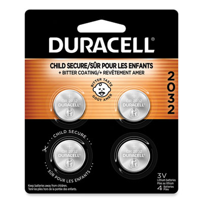 Lithium Coin Batteries With Bitterant, 2032, 4/Pack