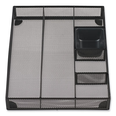 Metal Mesh Drawer Organizer, Six Compartments, 15 x 11.88 x 2.5, Black