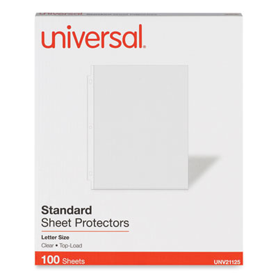 Standard Sheet Protectors, Medium-Duty, Side: 3-Hole Punched, Top Load 8.5 x 11 Insert, Clear Front, 100/Box