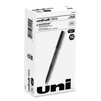 ONYX Rollerball Pen, Stick, Extra-Fine 0.5 mm, Black Ink, Black Barrel, Dozen