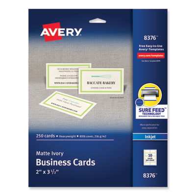 Printable Microperforated Business Cards w/Sure Feed Technology, Inkjet, 2 x 3.5, Ivory, 250 Cards, 10/Sheet, 25 Sheets/Pack