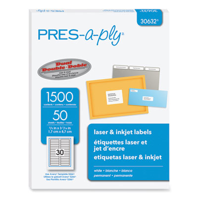 Labels, 0.66 x 3.44, White, 30/Sheet, 50 Sheets/Box