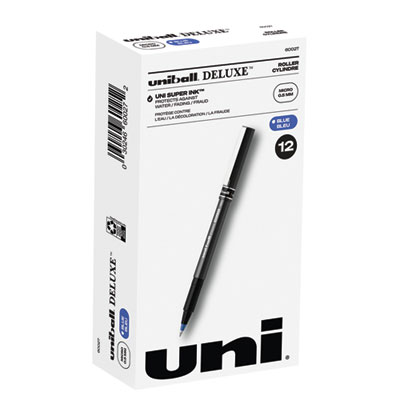 Deluxe Rollerball Pen, Stick, Extra-Fine 0.5 mm, Blue Ink, Metallic Gray/Black/Blue Barrel, Dozen