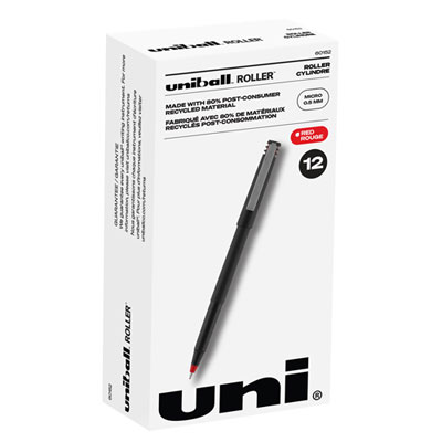 Rollerball Pen, Stick, Extra-Fine 0.5 mm, Red Ink, Black/Red Barrel, Dozen