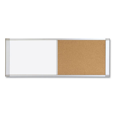 Cubicle Workstation Dry Erase Board, Combo Magnetic Dry Erase/Bulletin, 36" x 18", Tan/White Surface, Satin Aluminum Frame