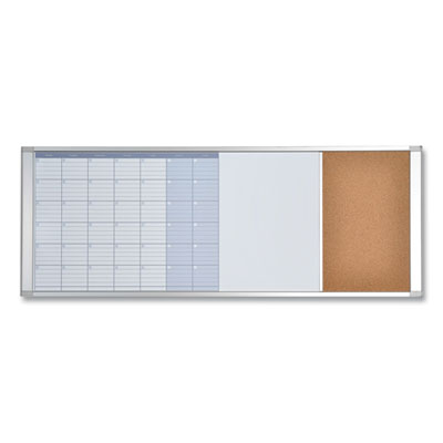 Magnetic Calendar Combo Board, Monthly Planning/Scheduling, 48" x 18", White Surface, Satin Aluminum Frame