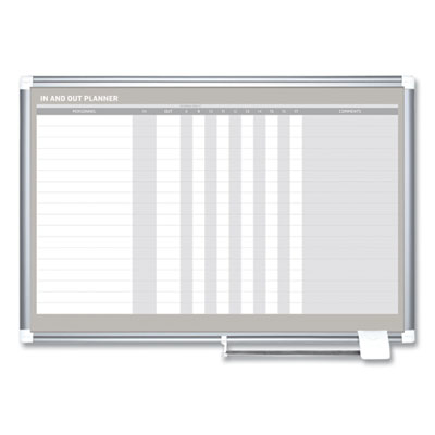 In-Out Magnetic Dry Erase Board, 18-Person Tracking, 36" x 24", White Surface, Satin Aluminum Frame