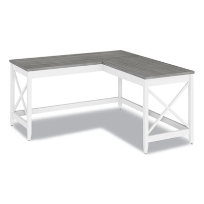 L-Shaped Farmhouse Desk, 58.27" x 58.27" x 29.53", Gray/White