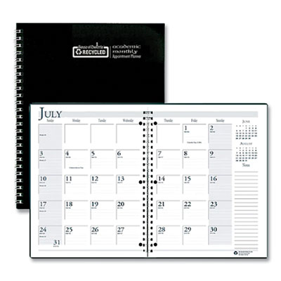 Recycled Three-Hole Punched Wirebound Academic Monthly Planner, 11 x 8.5, Black Cover, 14-Month (July to Aug): 2024 to 2025