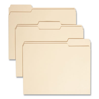 100% Recycled Manila Top Tab File Folders, 1/3-Cut Tabs: Assorted, Letter Size, 0.75" Expansion, Manila, 100/Box