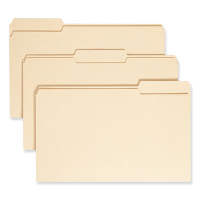 100% Recycled Manila Top Tab File Folders, 1/3-Cut Tabs: Assorted, Legal Size, 0.75" Expansion, Manila, 100/Box