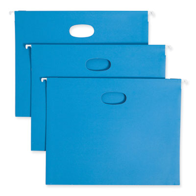 Hanging Pockets with Full-Height Gusset, 1 Section, 2" Capacity, Letter Size, 1/5-Cut Tabs, Sky Blue, 25/Box