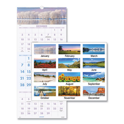 Scenic Three-Month Wall Calendar, Landscape Photography, 12 x 27, White Sheets, 14-Month: Dec 2024 to Jan 2026