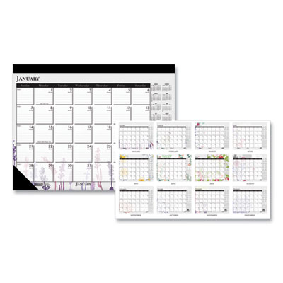 Recycled Desk Pad Calendar, Wild Flowers Artwork, 22 x 17, White Sheets, Black Binding/Corners,12-Month (Jan-Dec): 2025